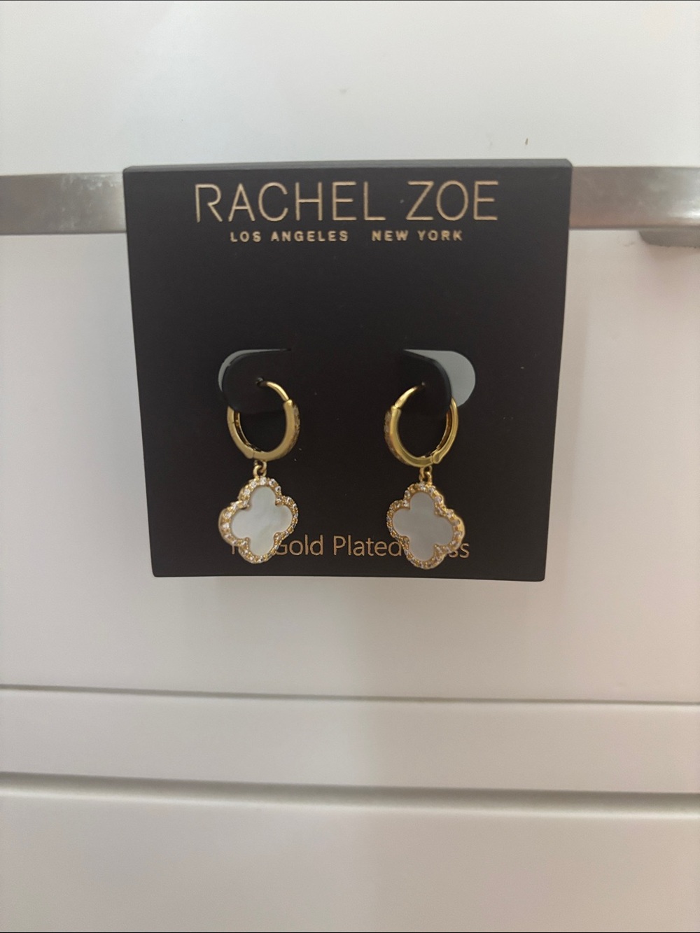 Rachel Zoe 14k Gold Plated Brass Mother of Pearl Clover Earrings